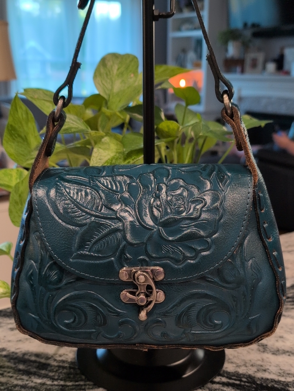 Patricia Nash Tooled Floral Leather Saddle Crossbody Bag
